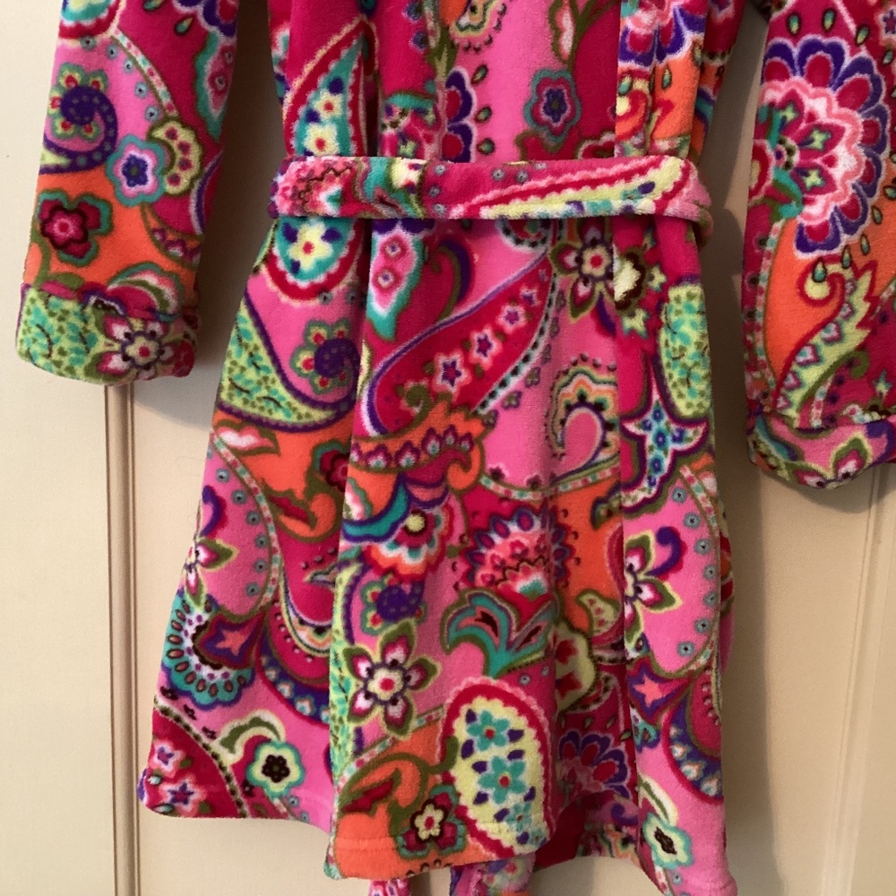 Vera Bradley Pink Paisley Sherpa Fleece Plush Soft Hooded Robe Bathrobe Pockets - Picture 8 of 11